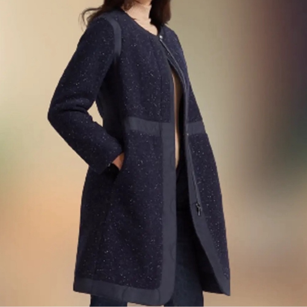 Club Monaco Navy Mixed Media Quilted Coat, L